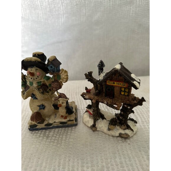Whimsical snowman and penguin figurine and WinteryTree house figurine, 4”, resin - Picture 6 of 6